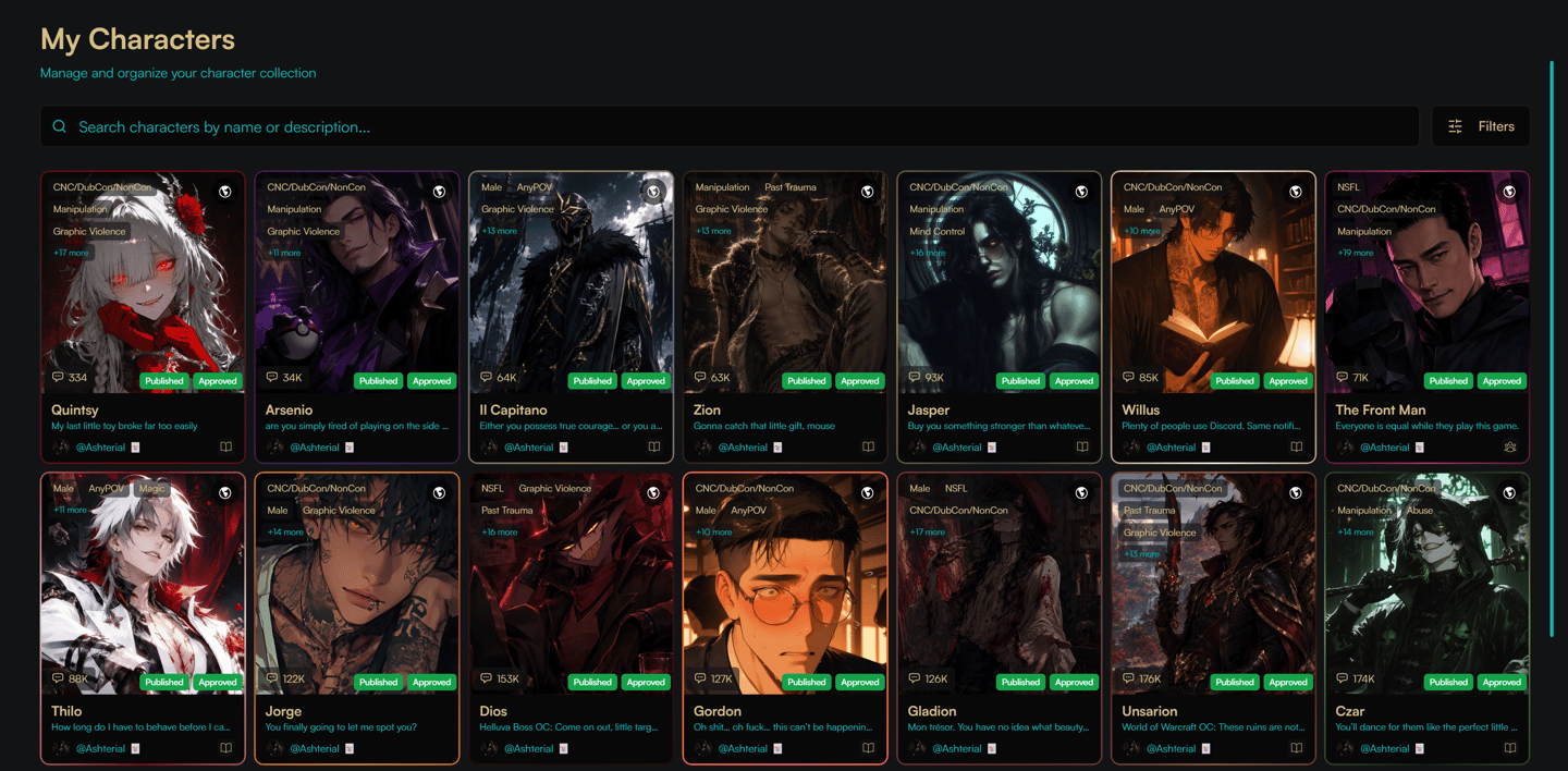 Browse thousands of AI characters on CharSnap